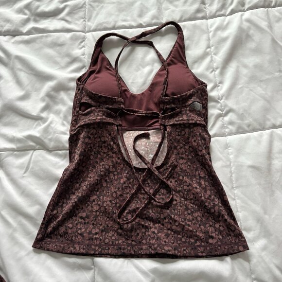 Athleta Tankini Top W/ High Waisted Bottoms Womens Size Small Floral Maroon Swim - Picture 10 of 12